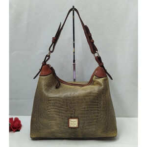 Dooney & Bourke Yellowish Green Leather Lizard Embossed Zipper Hobo Shoulder Bag